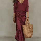 Elena – Robe midi satinée avec maille assortie