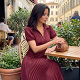 Léa | Robe midi rayée à taille plissée