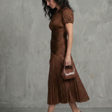 Léa | Robe midi rayée à taille plissée