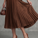 Léa | Robe midi rayée à taille plissée