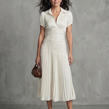 Léa | Robe midi rayée à taille plissée