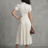 Léa | Robe midi rayée à taille plissée