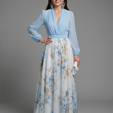 Clara | Robe longue fleurie à col V et corsage transparent
