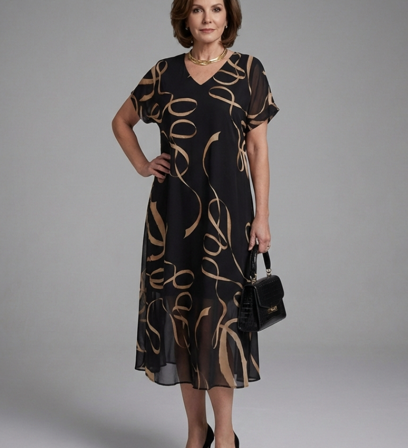 Adèle – Robe midi fluide imprimé abstrait