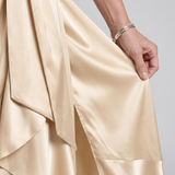 Amélie | Robe midi portefeuille à col halter et ourlet asymétrique