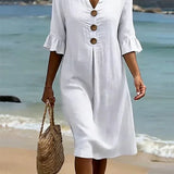 Vanesa – Robe fluide avec manches volantées et boutons