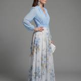 Clara | Robe longue fleurie à col V et corsage transparent