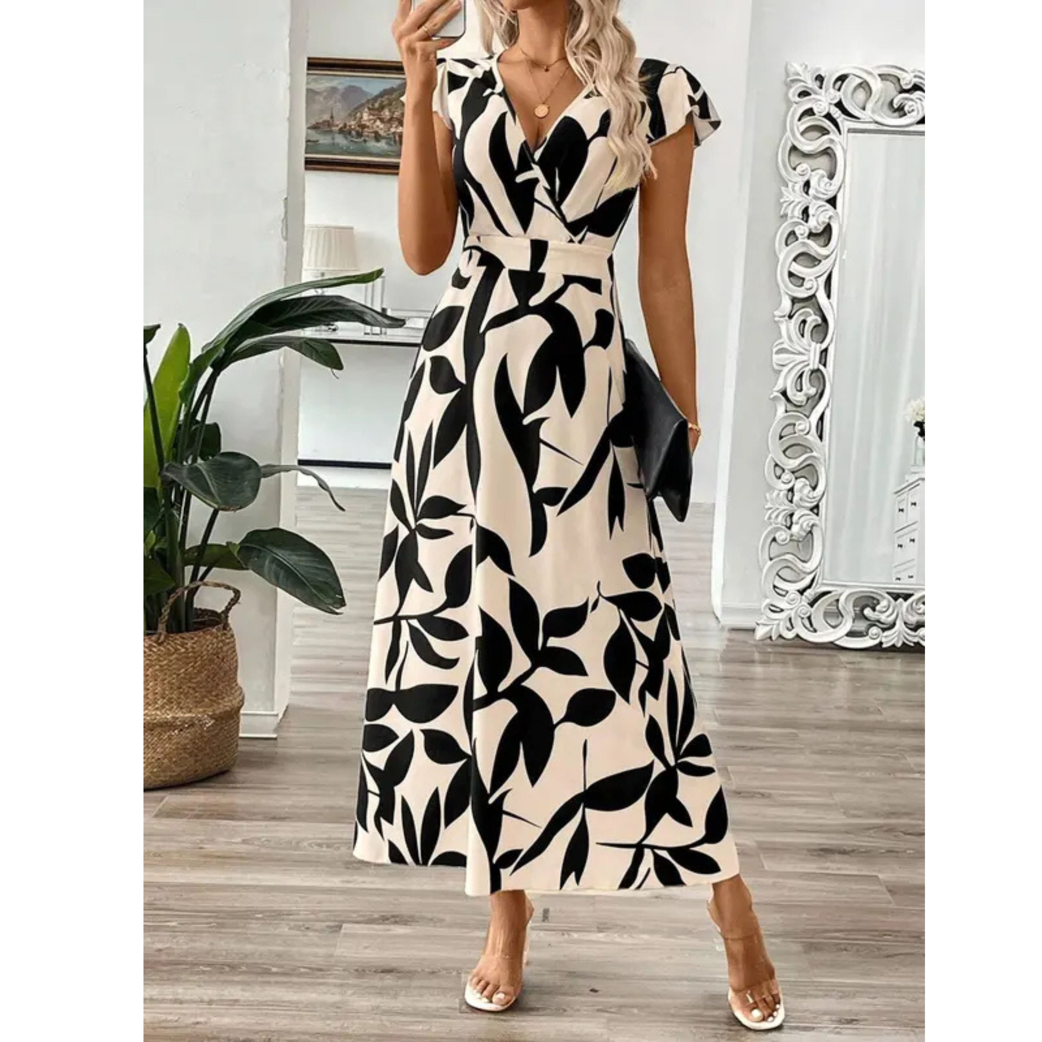 Odessa – Robe maxi élégante à imprimé feuillage