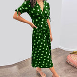 Caterina – Robe midi à pois col V effet sculptant