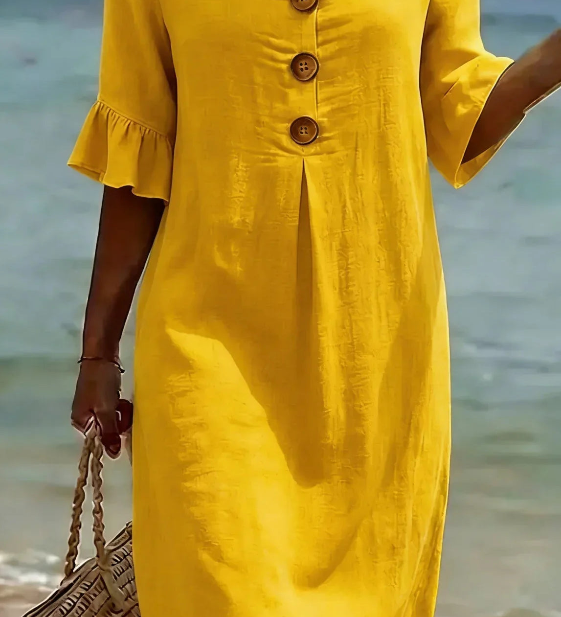 Vanesa – Robe fluide avec manches volantées et boutons