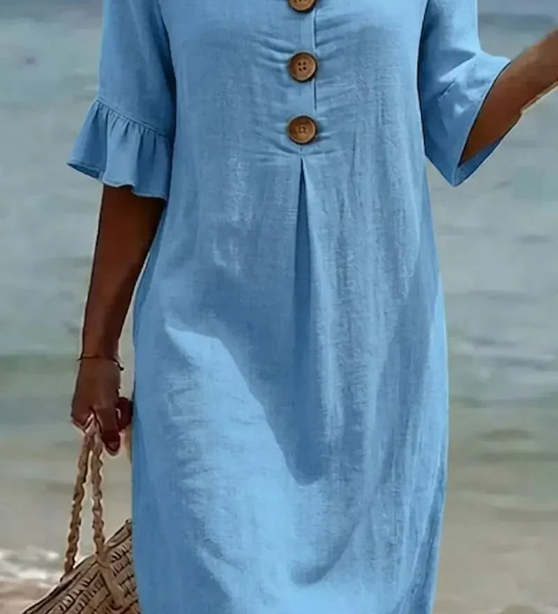 Vanesa – Robe fluide avec manches volantées et boutons