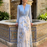Clara | Robe longue fleurie à col V et corsage transparent