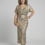 Élodie | Robe midi imprimé abstrait à col V et taille torsadée