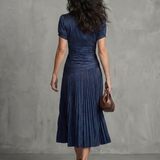 Léa | Robe midi rayée à taille plissée