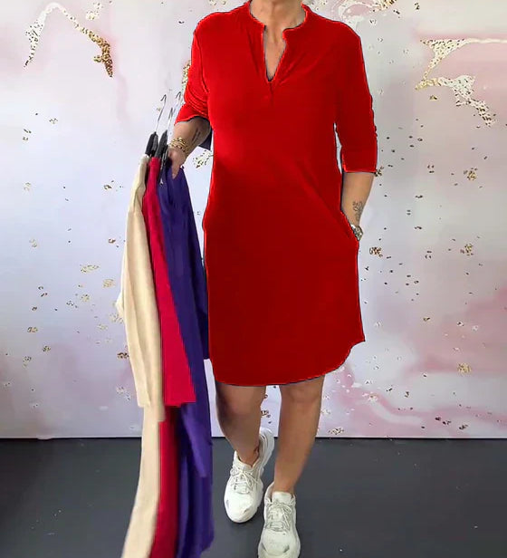 Hélène – Robe unie élégante col V