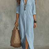 Noémie – Robe chemise bohème longue