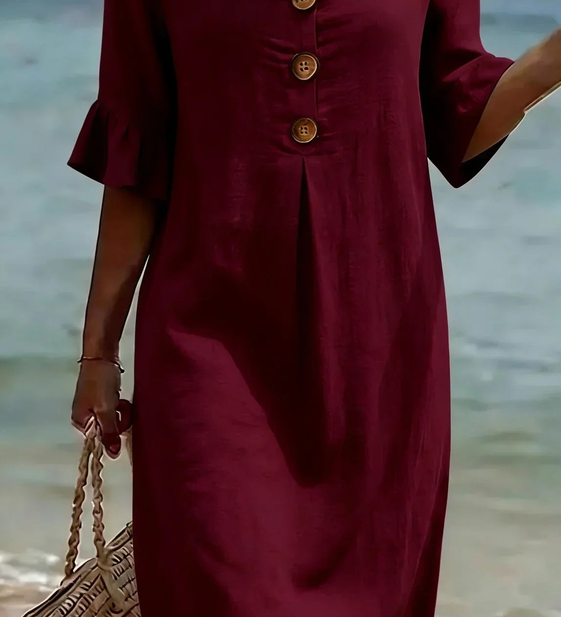 Vanesa – Robe fluide avec manches volantées et boutons