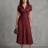 Léa | Robe midi rayée à taille plissée