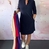 Hélène – Robe unie élégante col V