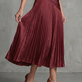 Léa | Robe midi rayée à taille plissée
