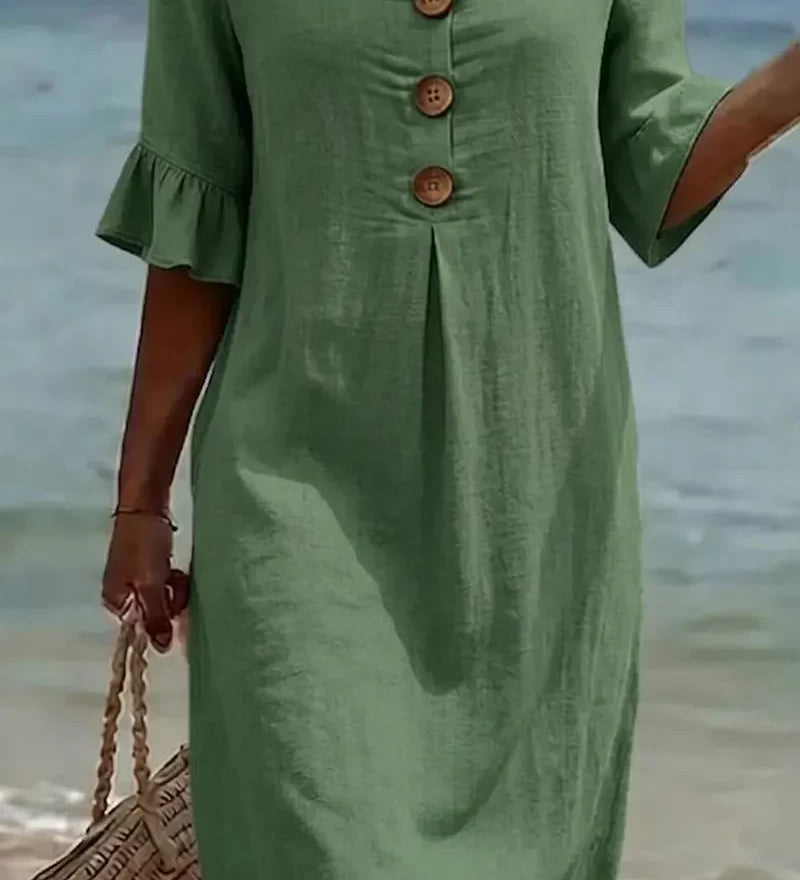Vanesa – Robe fluide avec manches volantées et boutons
