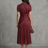Léa | Robe midi rayée à taille plissée