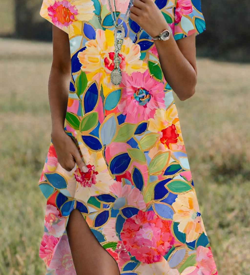 Lucienne – Robe fluide et flatteuse à imprimé floral coloré