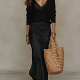 Elena – Robe midi satinée avec maille assortie