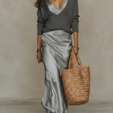 Elena – Robe midi satinée avec maille assortie