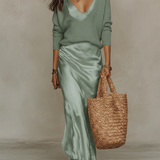 Elena – Robe midi satinée avec maille assortie