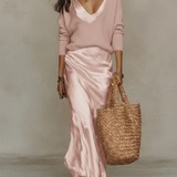 Elena – Robe midi satinée avec maille assortie