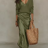 Elena – Robe midi satinée avec maille assortie