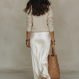 Elena – Robe midi satinée avec maille assortie