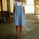 Isabel - Combinaison courte en denim avec toucher coton doux et lavage vintage Bleu clair
