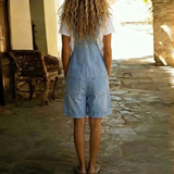 Isabel - Combinaison courte en denim avec toucher coton doux et lavage vintage Bleu clair