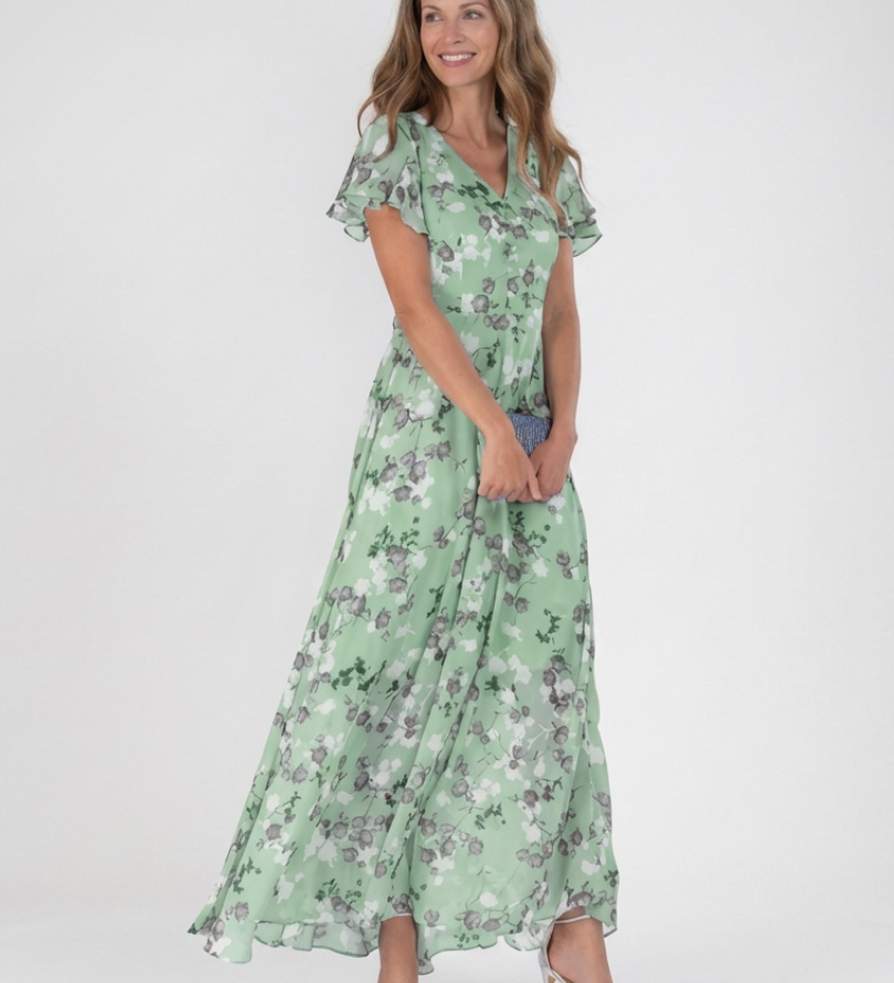 Ismérie – Robe longue fleurie en chiffon