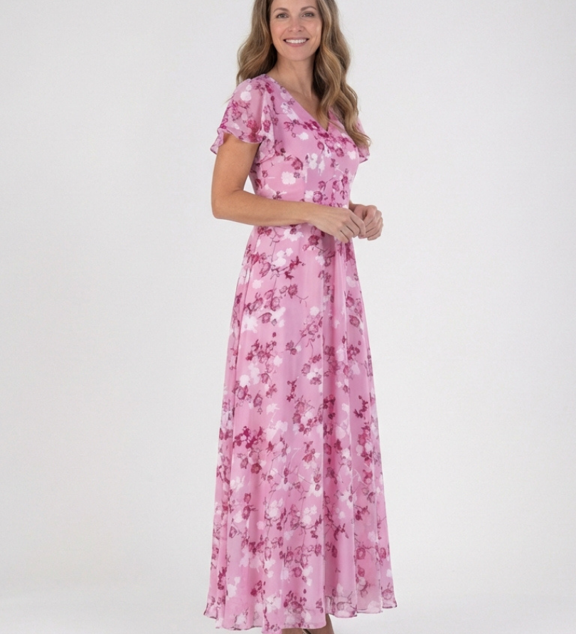 Ismérie – Robe longue fleurie en chiffon