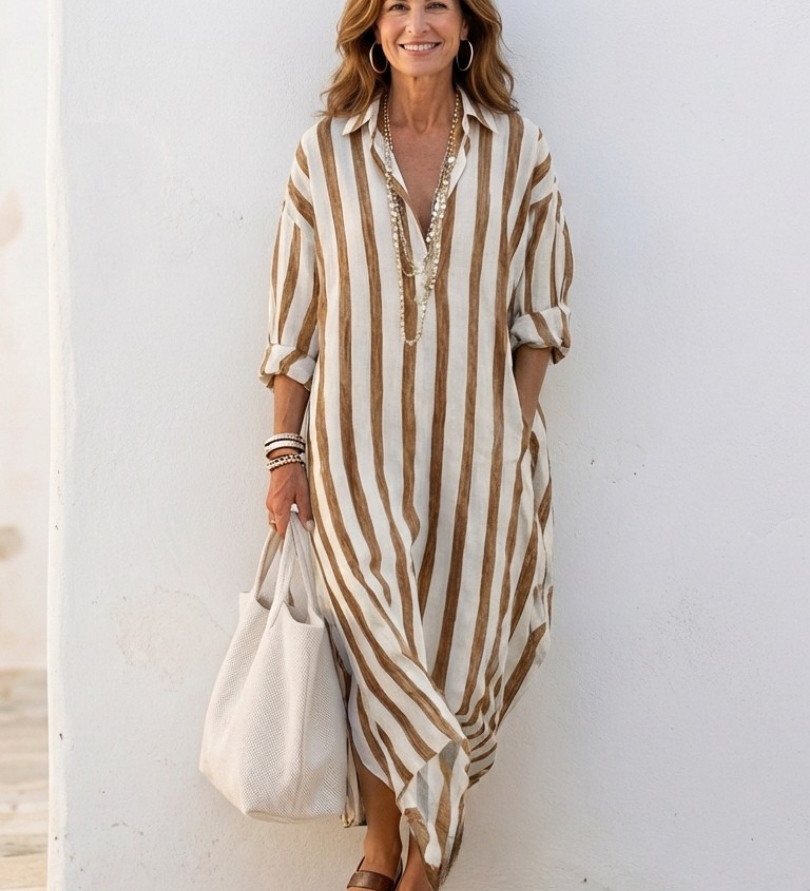 Noémie – Robe chemise midi à rayures