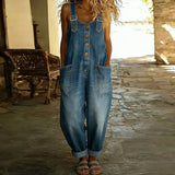 Carmen - Combinaison vintage en denim en coton doux avec bretelles réglables