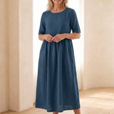 Manon – Robe midi fluide à taille froncée