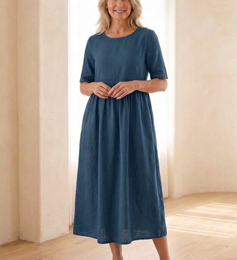 Manon – Robe midi fluide à taille froncée