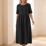 Manon – Robe midi fluide à taille froncée