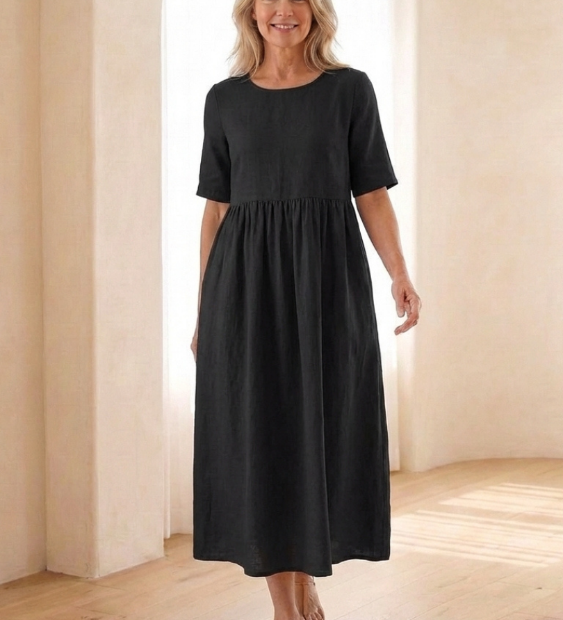 Manon – Robe midi fluide à taille froncée