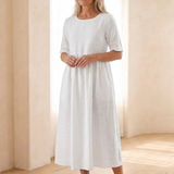Manon – Robe midi fluide à taille froncée