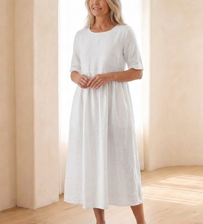 Manon – Robe midi fluide à taille froncée
