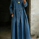 Melissa | Robe en denim à manches longues et col rond