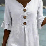 Vanesa – Robe fluide avec manches volantées et boutons