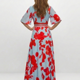 Emma | Robe longue fleurie à col V et manches courtes