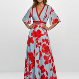 Emma | Robe longue fleurie à col V et manches courtes