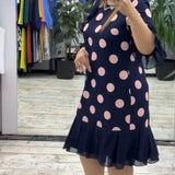 Victoire – Robe midi plissée à pois